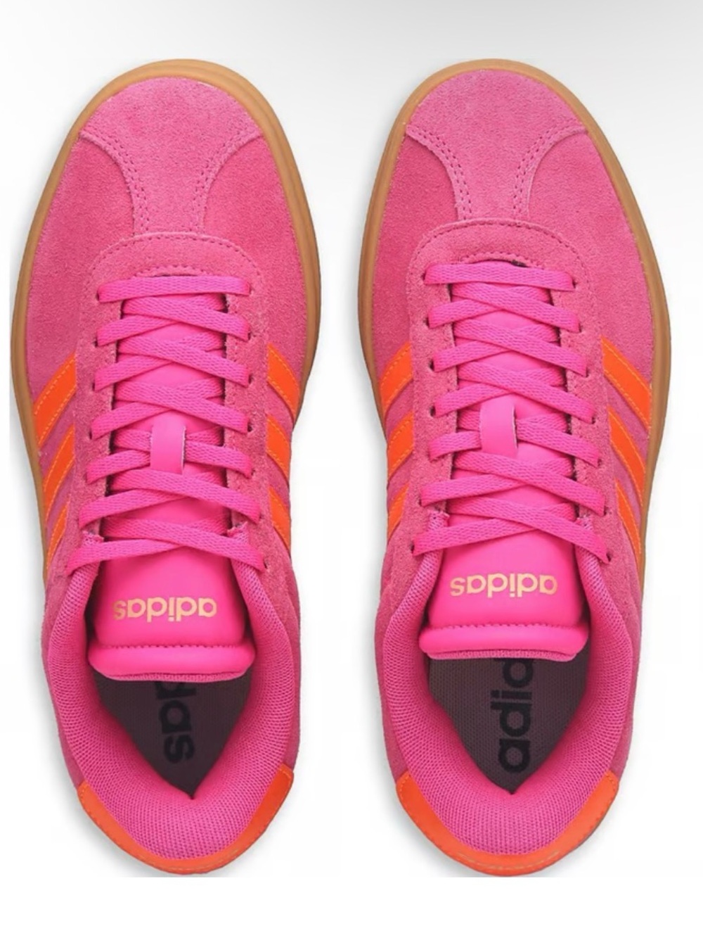 adidas Women’s VL Court Bold Platform Suede Sneaker - Pink/Orange with Gum Sole - Picture 2 of 5
